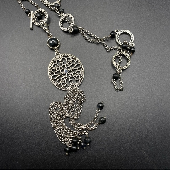 LIA SOPHIA Silver Tone Tassel Toggle Clasp Necklace Detachable Pendant Long - Picture 5 of 11